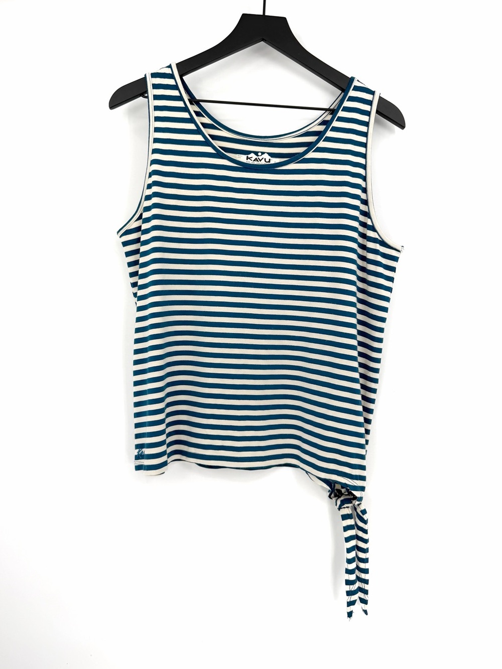 KAVU Portside Tank Top Navy Blue Cream Stripe L